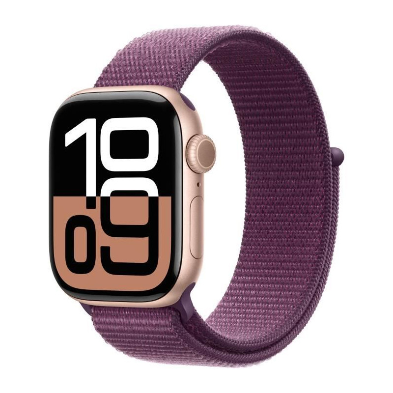 Apple Watch Series 10 GPS - 42mm - Boîtier Rose Gold Aluminium - Bracelet Plum Sport Loop