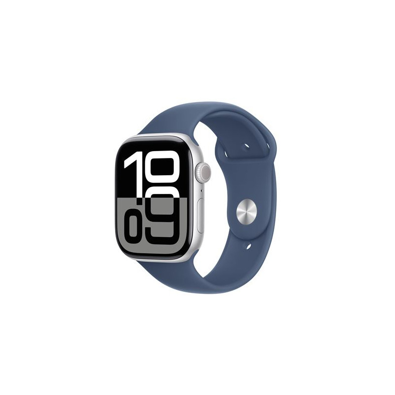 Apple Watch Series 10 GPS + Cellular 46mm Boîtier en Aluminium Argent avec Bracelet Sport Denim S M