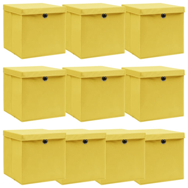 Boîtes de rangement et couvercles 10 pcs Jaune 32x32x32cm Tissu