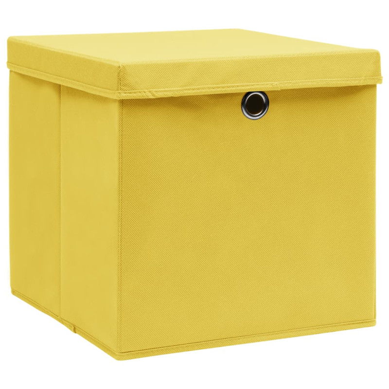 Boîtes de rangement et couvercles 10 pcs Jaune 32x32x32cm Tissu