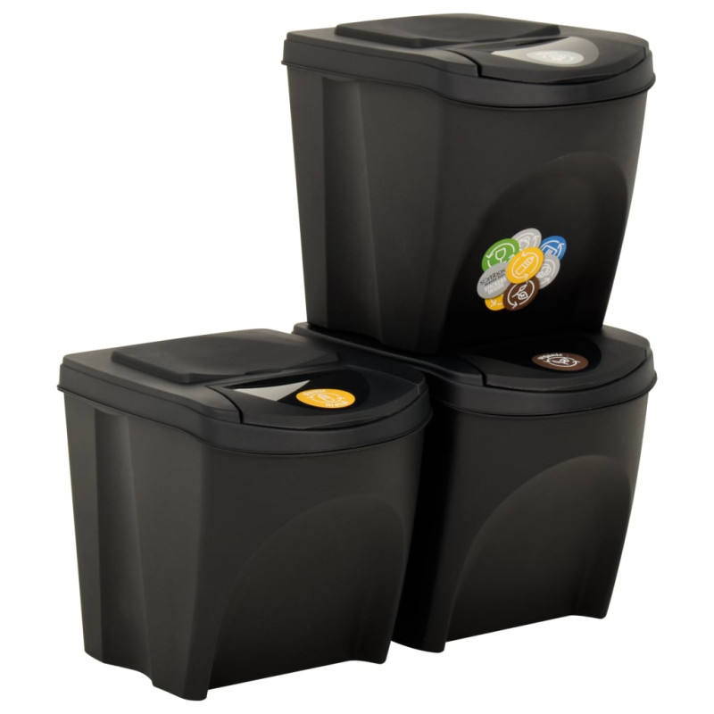 Poubelles empilables 3 pcs Anthracite 75 L 