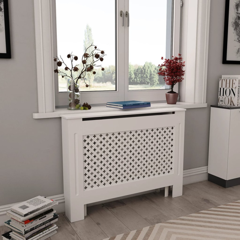 Cache radiateur Blanc 112x19x81,5 cm MDF