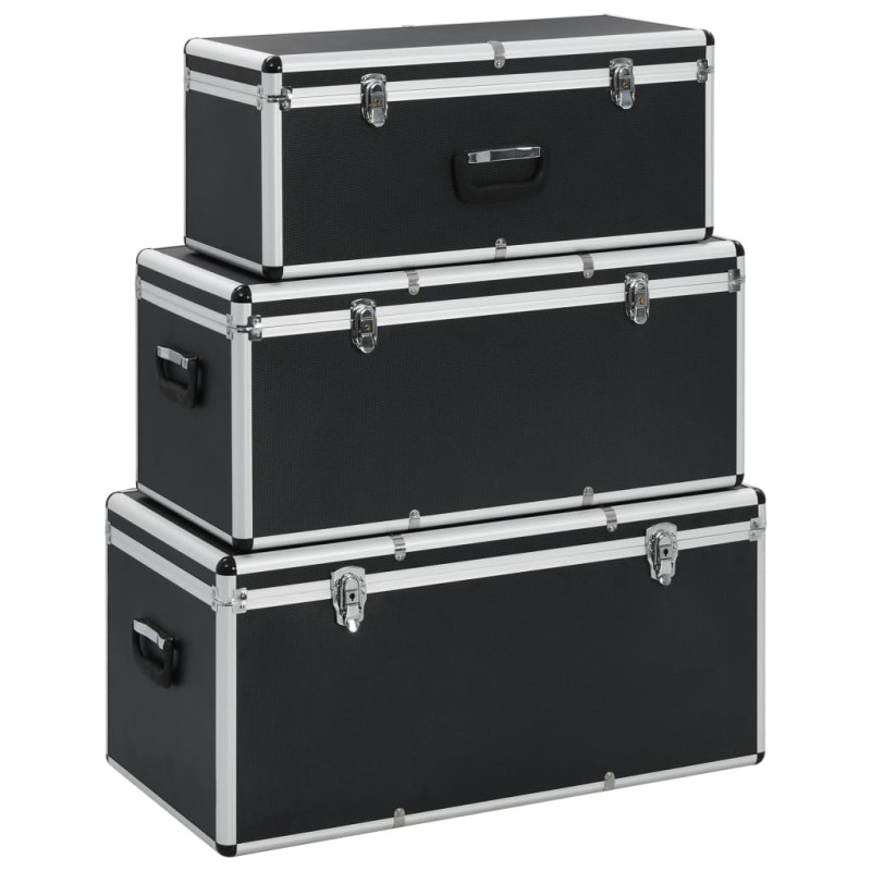 Boîtes de rangement 3 pcs Noir Aluminium