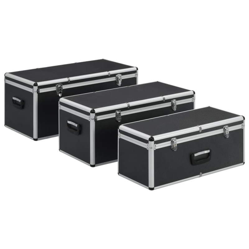 Boîtes de rangement 3 pcs Noir Aluminium