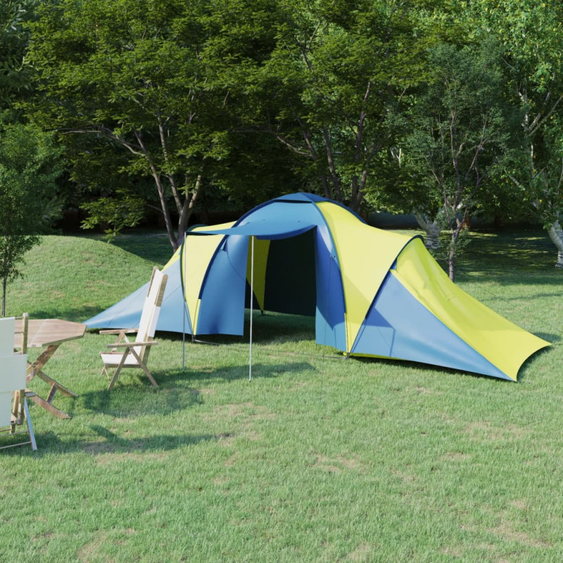 Tente de camping pour 6 personnes bleu et jaune