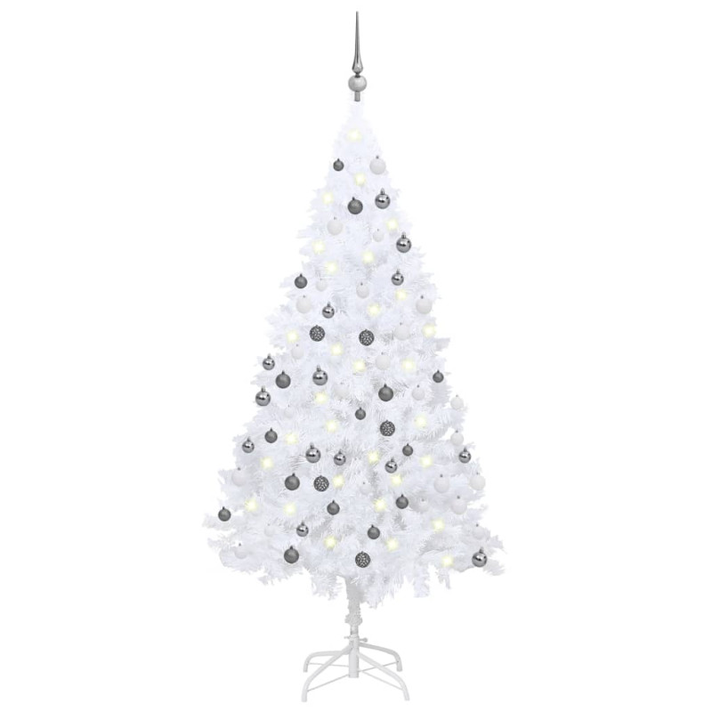 Arbre de Noël artificiel pré éclairé et boules blanc 120 cm PVC