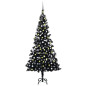 Arbre de Noël artificiel pré éclairé et boules noir 210 cm PVC