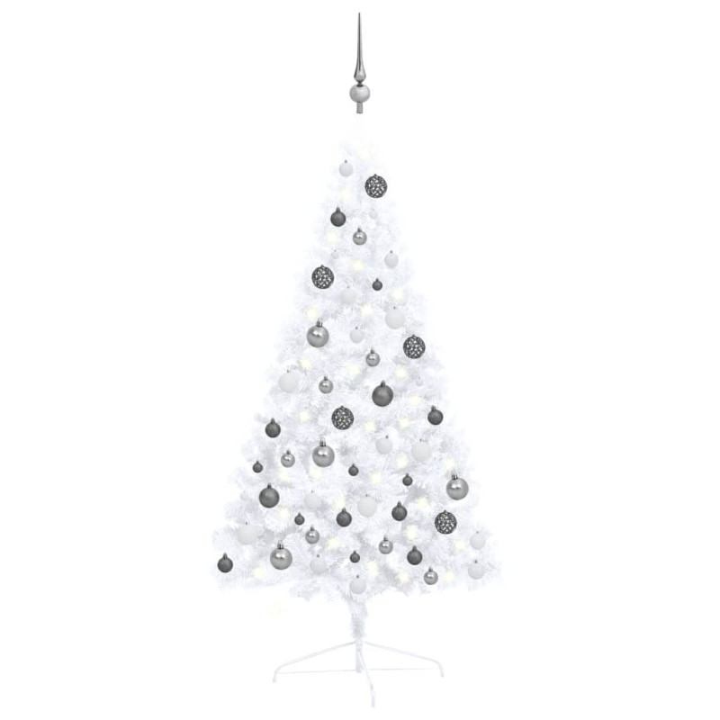 Demi arbre de Noël artificiel pré éclairé et boules blanc 120cm