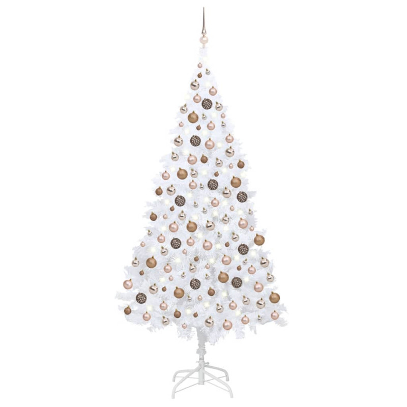 Arbre de Noël artificiel pré éclairé et boules blanc 210 cm PVC