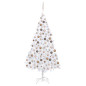 Arbre de Noël artificiel pré éclairé et boules blanc 210 cm PVC