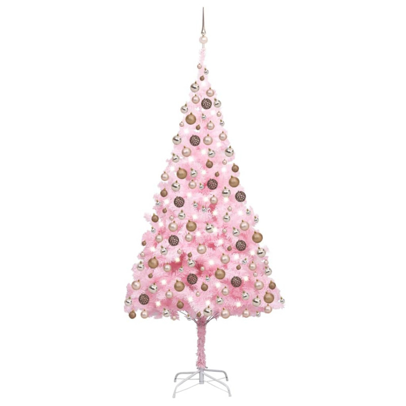 Arbre de Noël artificiel pré éclairé et boules rose 210 cm PVC