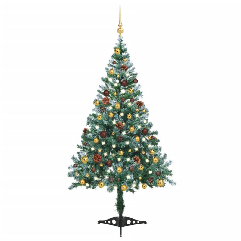 Arbre de Noël givré pré éclairé et boules pommes de pin 150 cm