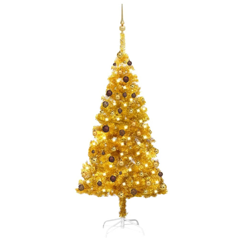 Arbre de Noël artificiel pré éclairé et boules doré 180 cm PET