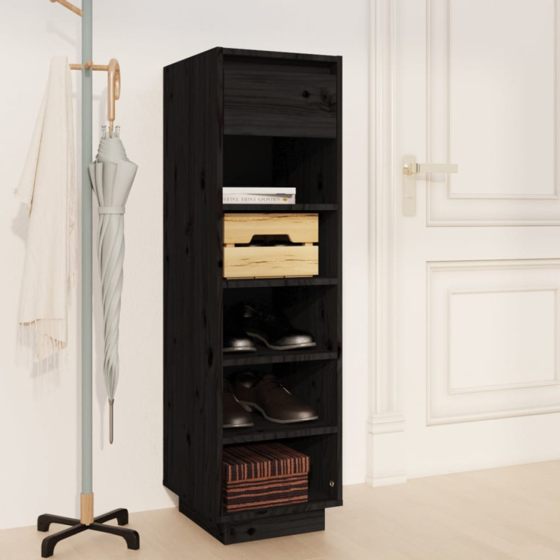 Armoire à chaussures noir 30x34x105 cm bois de pin massif