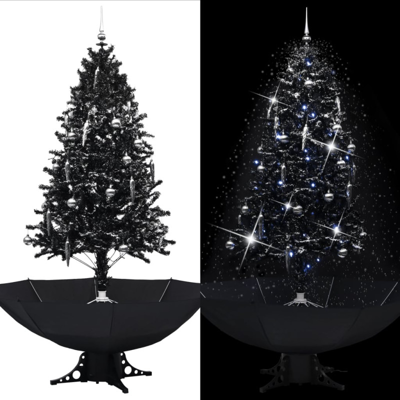 Arbre de Noël neigeux avec base de parapluie Noir 190 cm PVC