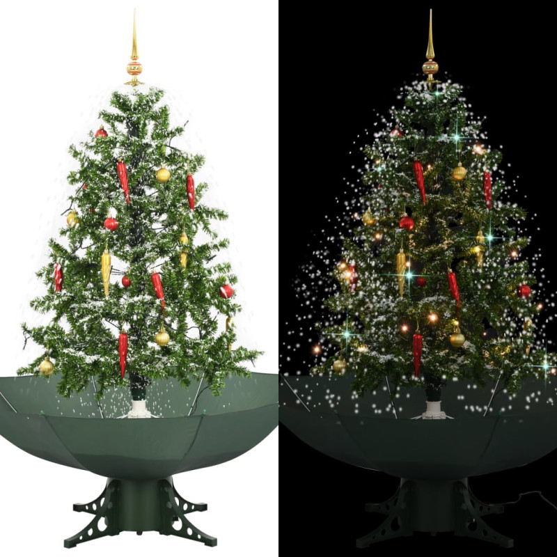 Arbre de Noël neigeux avec base de parapluie Vert 140 cm