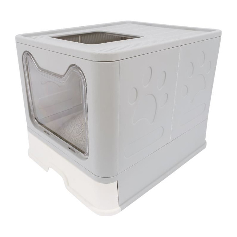 Maison de toilette - M PETS - SILE TOP - Gris - 51 x 41 x 12.5 cm - Pratique, démontable, tiroir coulissant, pelle incluse