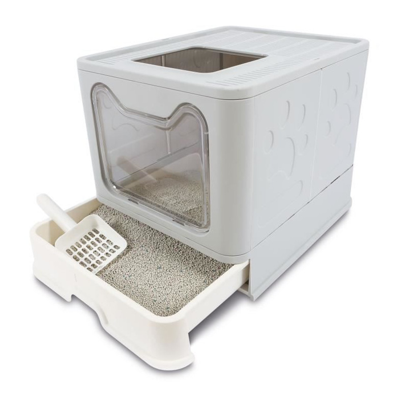 Maison de toilette - M PETS - SILE TOP - Gris - 51 x 41 x 12.5 cm - Pratique, démontable, tiroir coulissant, pelle incluse