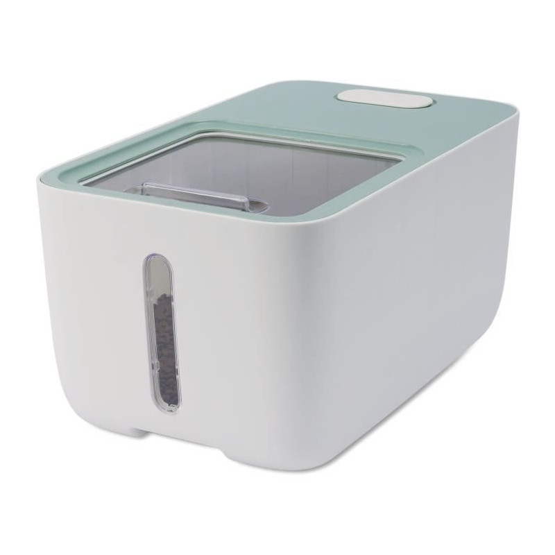 Container croquettes - M PETS - BOXI - 10 L - Couvercle coulissant- Fenetre transparente - Roulettes - sans BPA - Vert / Blanc