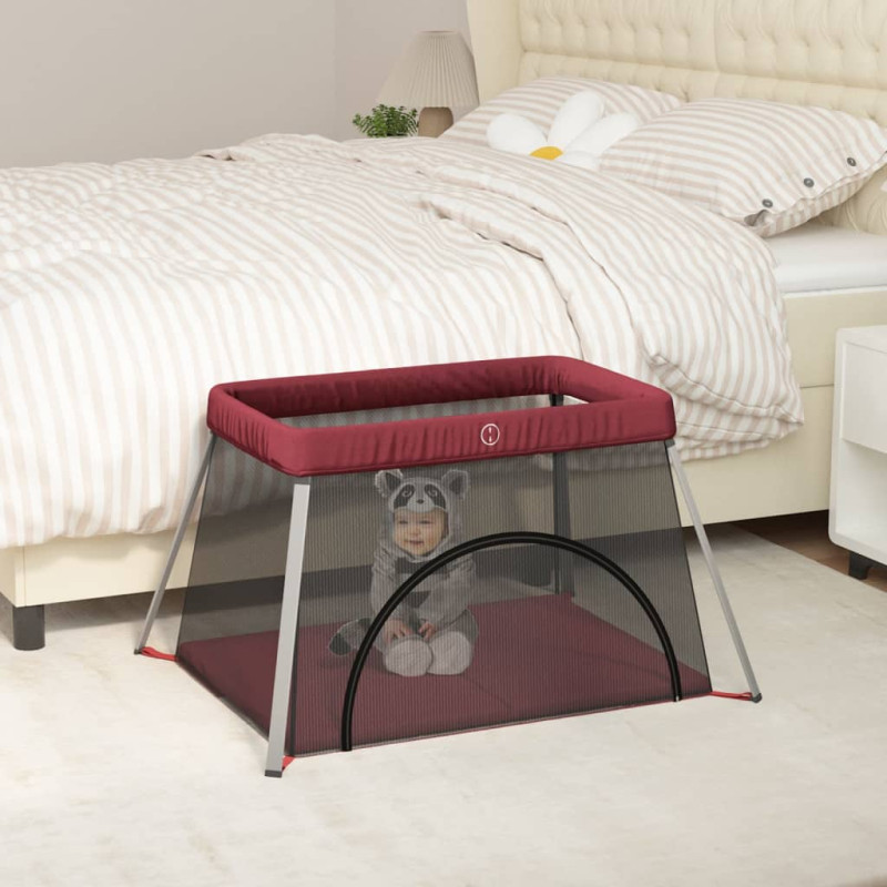 Parc pour bébé avec matelas Rouge Tissu de lin