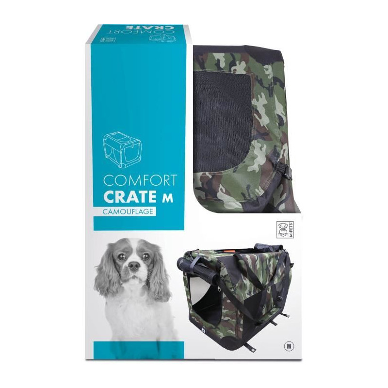 Caisse de transport - M PETS - COMFORT CRATE M - Camouflage - Pliable - Cadre métallique - Grilles d'aération