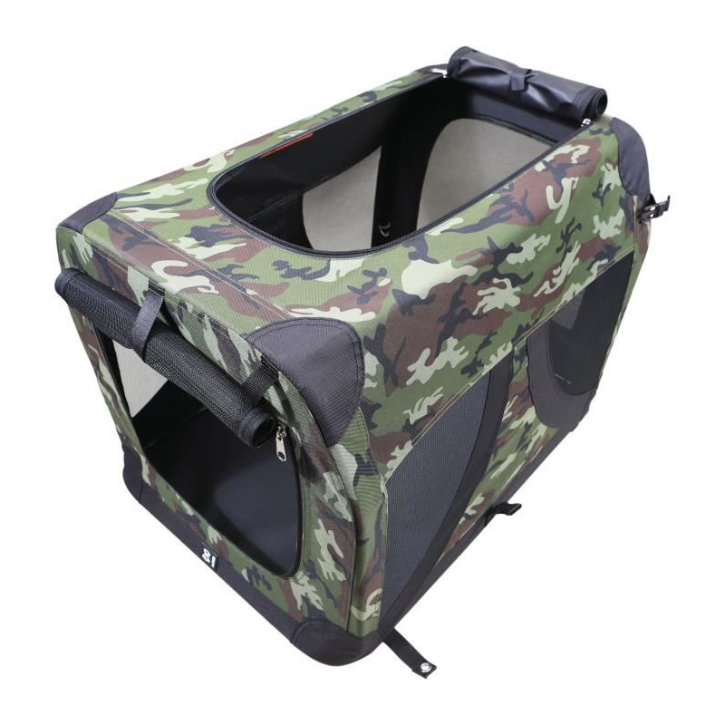 Caisse de transport - M PETS - COMFORT CRATE L - Camouflage - Pliable - Cadre métallique - Grilles d'aération