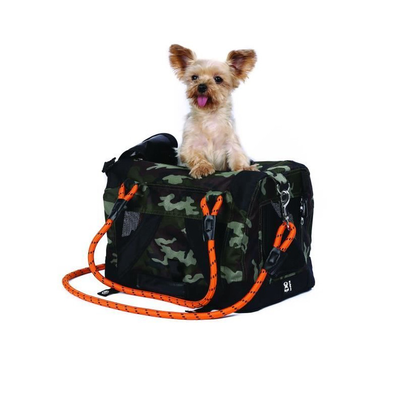 Sac de transport - M PETS - REMIX 2 en 1 Camouflage & Orange - 41 x 28 x 28 cm - Pliable - Léger - Ceinture baudrier