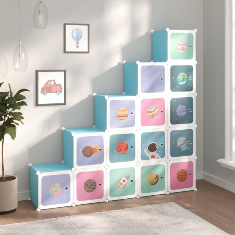 Armoire de rangement pour enfants avec 15 cubes Bleu PP