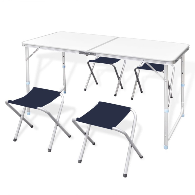 Ensemble de table pliable de camping et 4 tabourets 120x60 cm