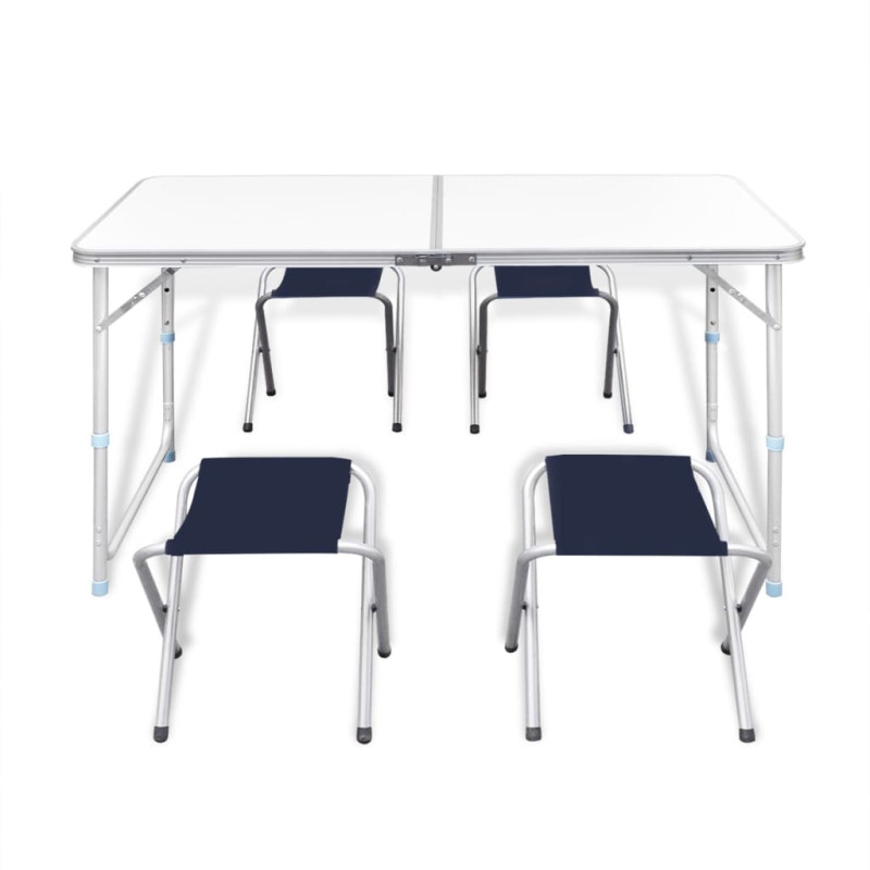 Ensemble de table pliable de camping et 4 tabourets 120x60 cm