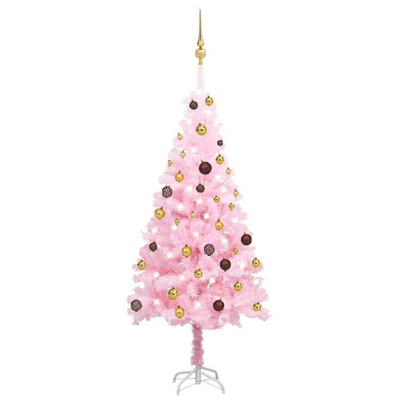 Arbre de Noël artificiel pré éclairé et boules rose 150 cm PVC