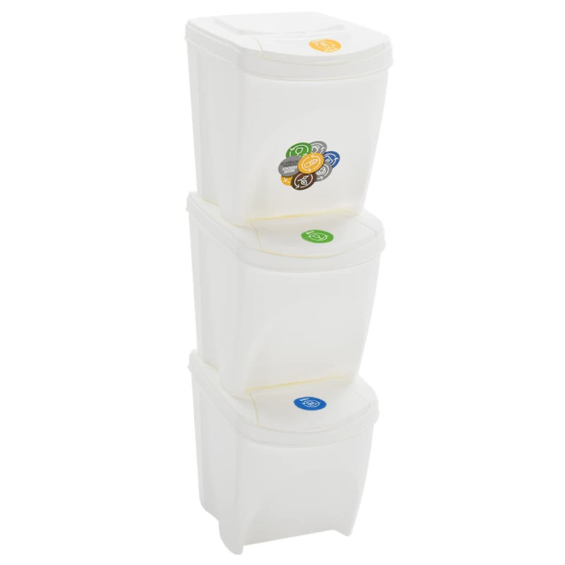 Poubelles à ordures empilables 3 pcs Blanc 75 L Polypropylène