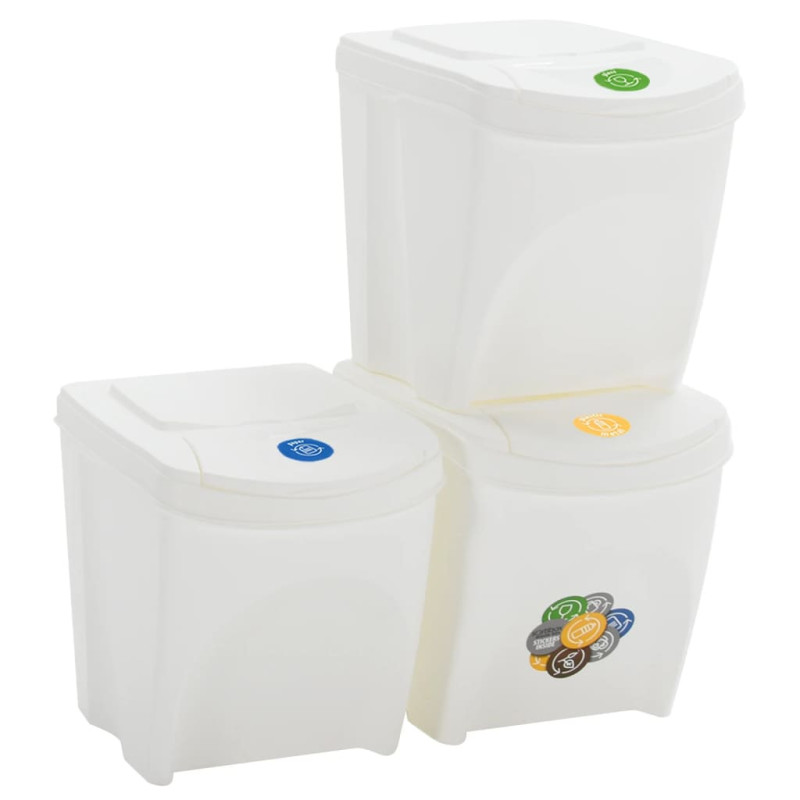 Poubelles à ordures empilables 3 pcs Blanc 75 L Polypropylène