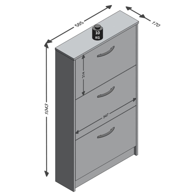 FMD Armoire à chaussures 3 compartiments inclinables Blanc