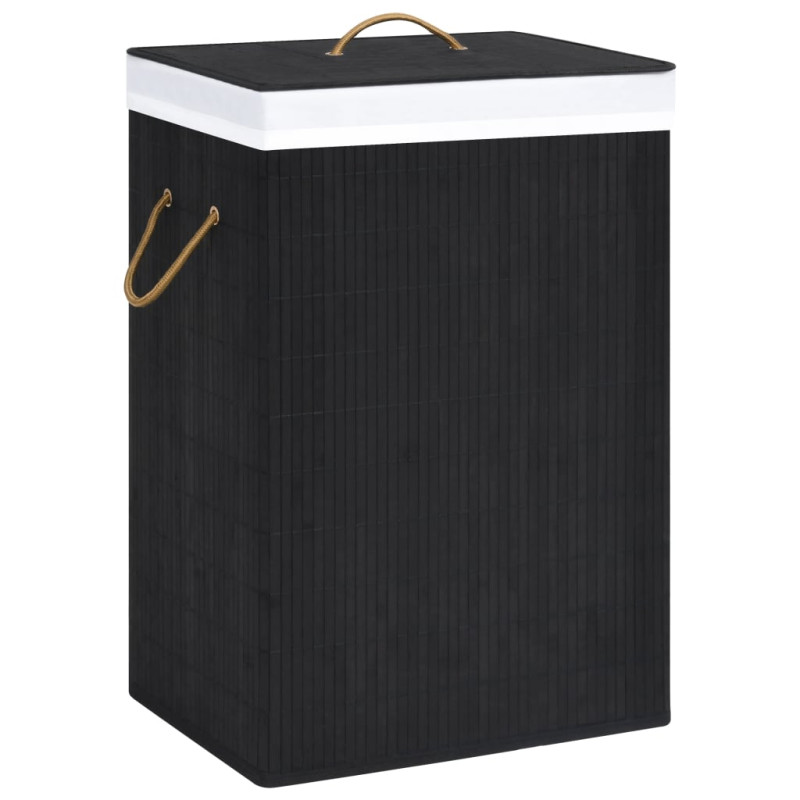 Panier à linge avec 2 sections bambou noir 72 L