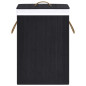 Panier à linge avec 2 sections bambou noir 72 L