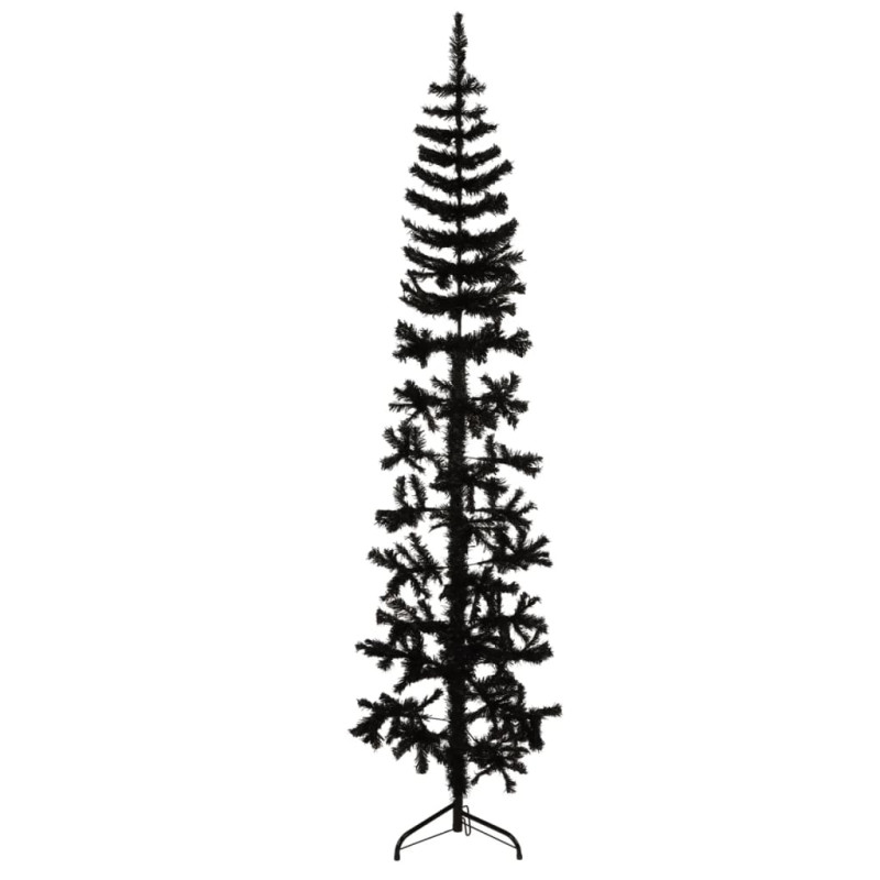 Demi sapin de Noël artificiel mince avec support Noir 180 cm