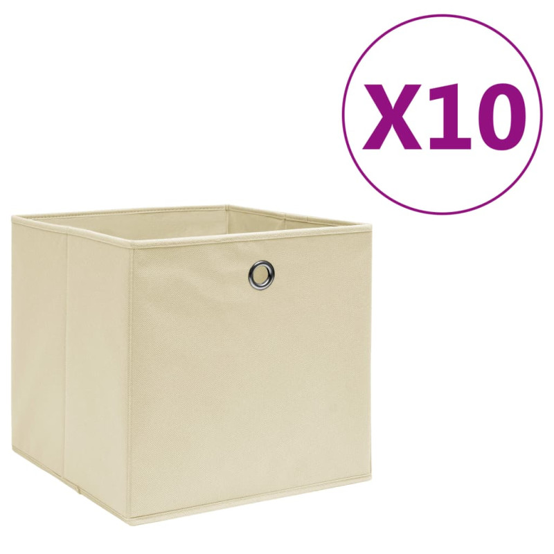 Boîtes de rangement 10 pcs Tissu intissé 28x28x28 cm Crème