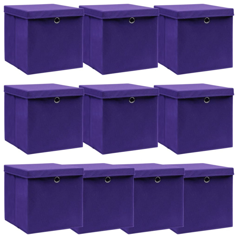 Boîtes de rangement et couvercles 10pcs Violet 32x32x32cm Tissu