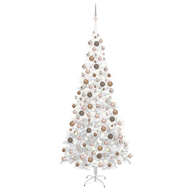 Arbre de Noël artificiel pré éclairé et boules L 240 cm blanc