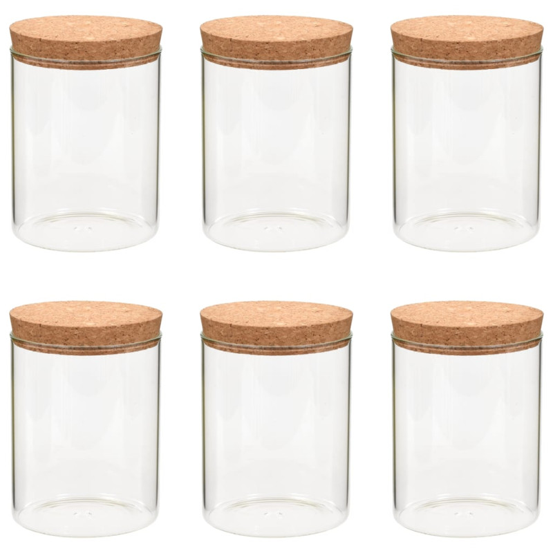 6 pcs Pots de conservation en verre et couvercle en liège 650ml