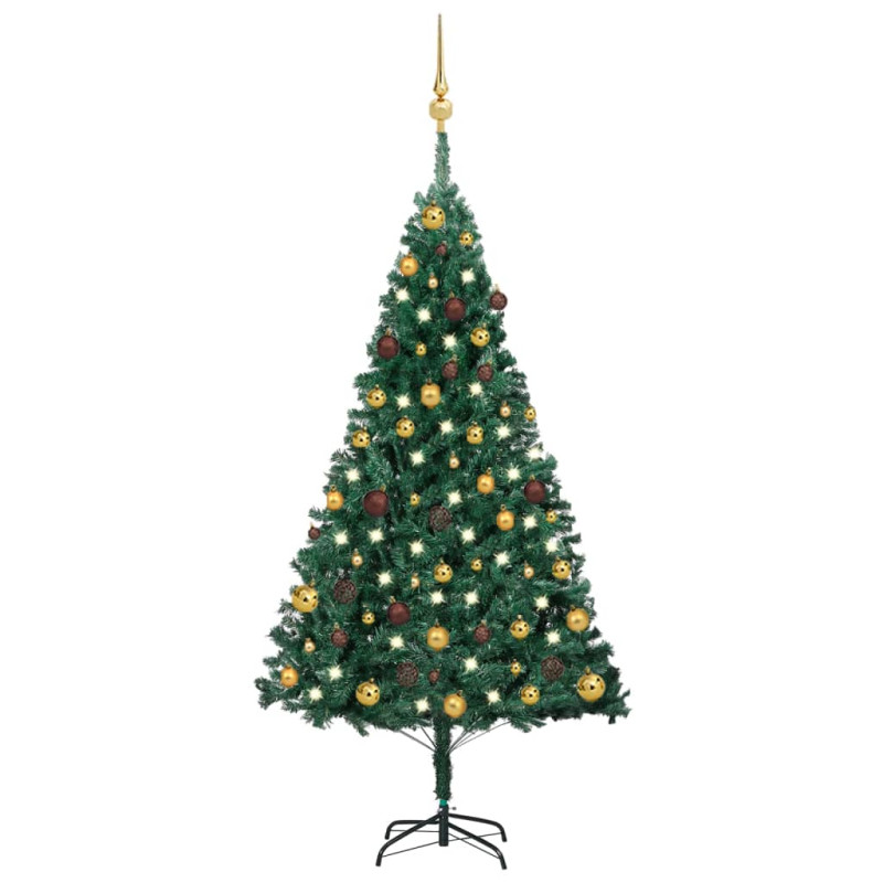 Arbre de Noël artificiel pré éclairé et boules vert 150 cm PVC