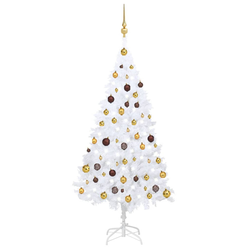 Arbre de Noël artificiel pré éclairé et boules blanc 150 cm PVC