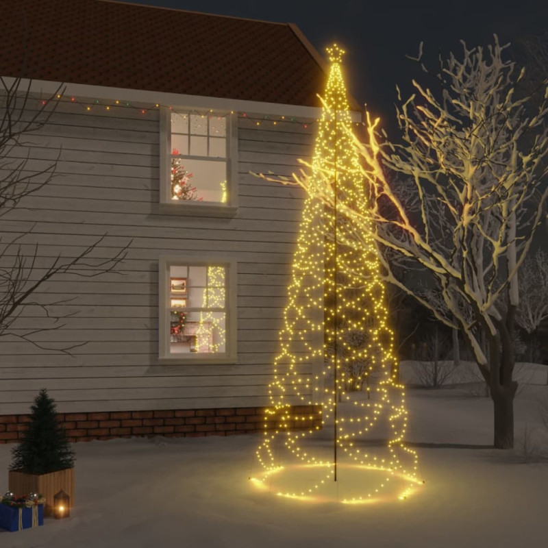 Arbre de Noël avec poteau en métal 1400 LED blanches chaudes 5m