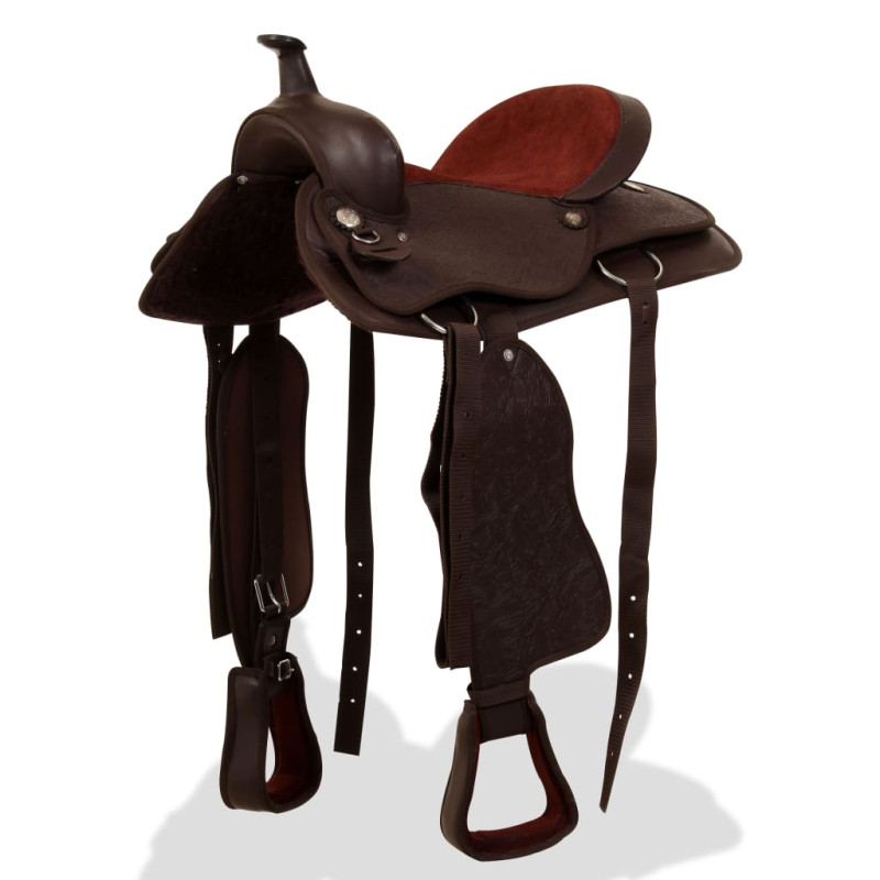 Selle, bridon et col de poitrine Cuir véritable 16 po Marron