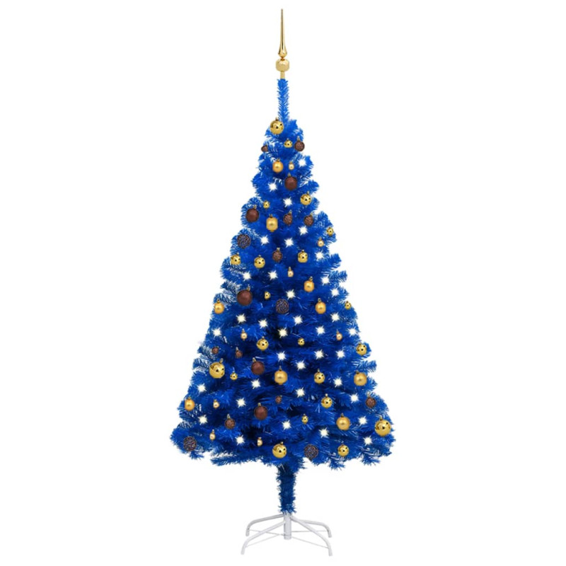 Arbre de Noël artificiel pré éclairé et boules bleu 180 cm PVC