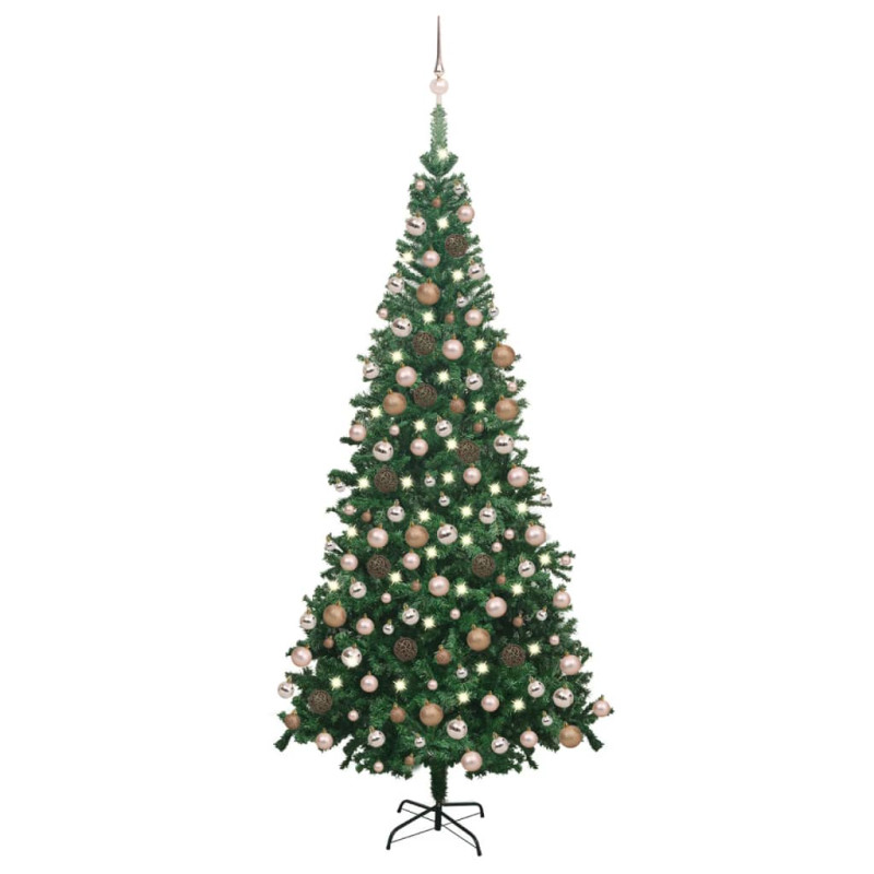 Arbre de Noël artificiel pré éclairé et boules L 240 cm vert