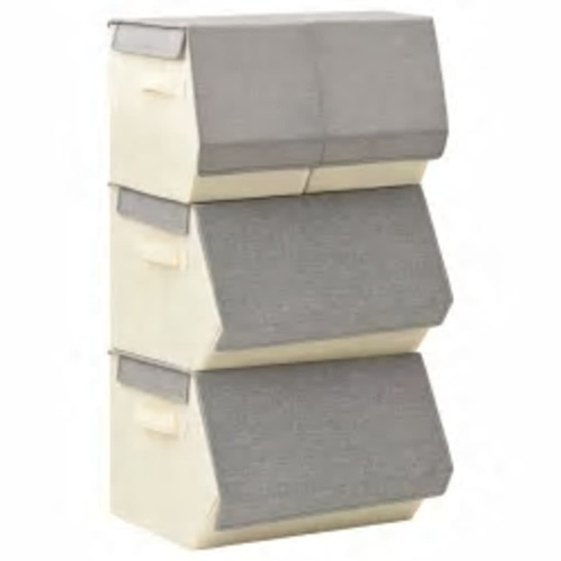 Boîtes de rangement empilables 4 pcs Tissu Gris et crème