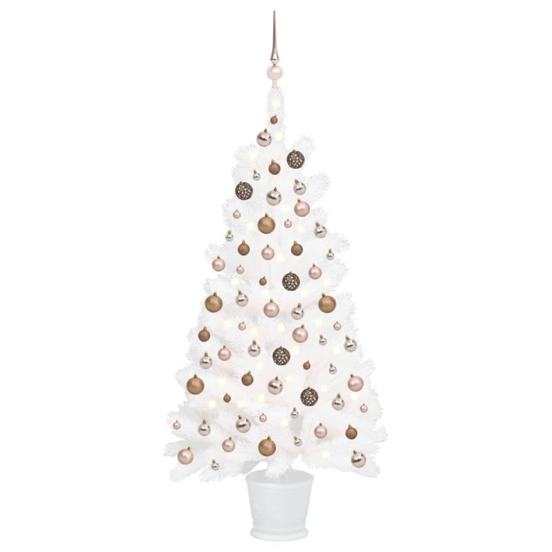 Arbre de Noël artificiel pré éclairé et boules blanc 90 cm