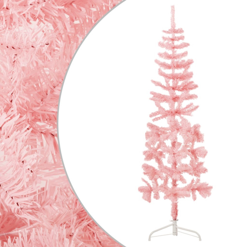 Demi sapin de Noël artificiel mince avec support Rose 120 cm